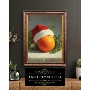 Orange Still Life Print Vintage Fruit Painting Funny Holiday Kitchen Wall Art